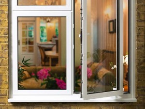 white aluminium casement window open