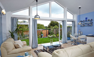 Extension garden view bi-folding doors Anglian Home Improvements myglazing ggf