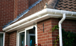 White uPVC gutters and downpipe by Anglian Home Improvements myglazing ggf