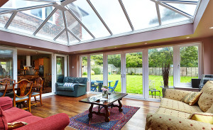 Orangery with white uPVC French doors and windows by Anglian Home Improvements myglazing ggf