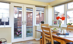 Extension with White uPVC French doors and windows by Anglian Home Improvements myglazing ggf