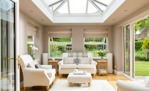 Orangery with lantern roof and square leaded windows by Anglian Home Improvements myglazing ggf