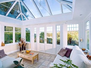 Interior of everest orangery with tiled floor, furniture and plants