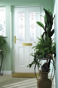 entrance door Kitson Windows white plants