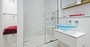 Shower Screen in modern white bathroom