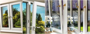 tilt and turn window designs with silver and gold hardware