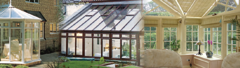 interior and exterior shots of conservatory glazed extensions